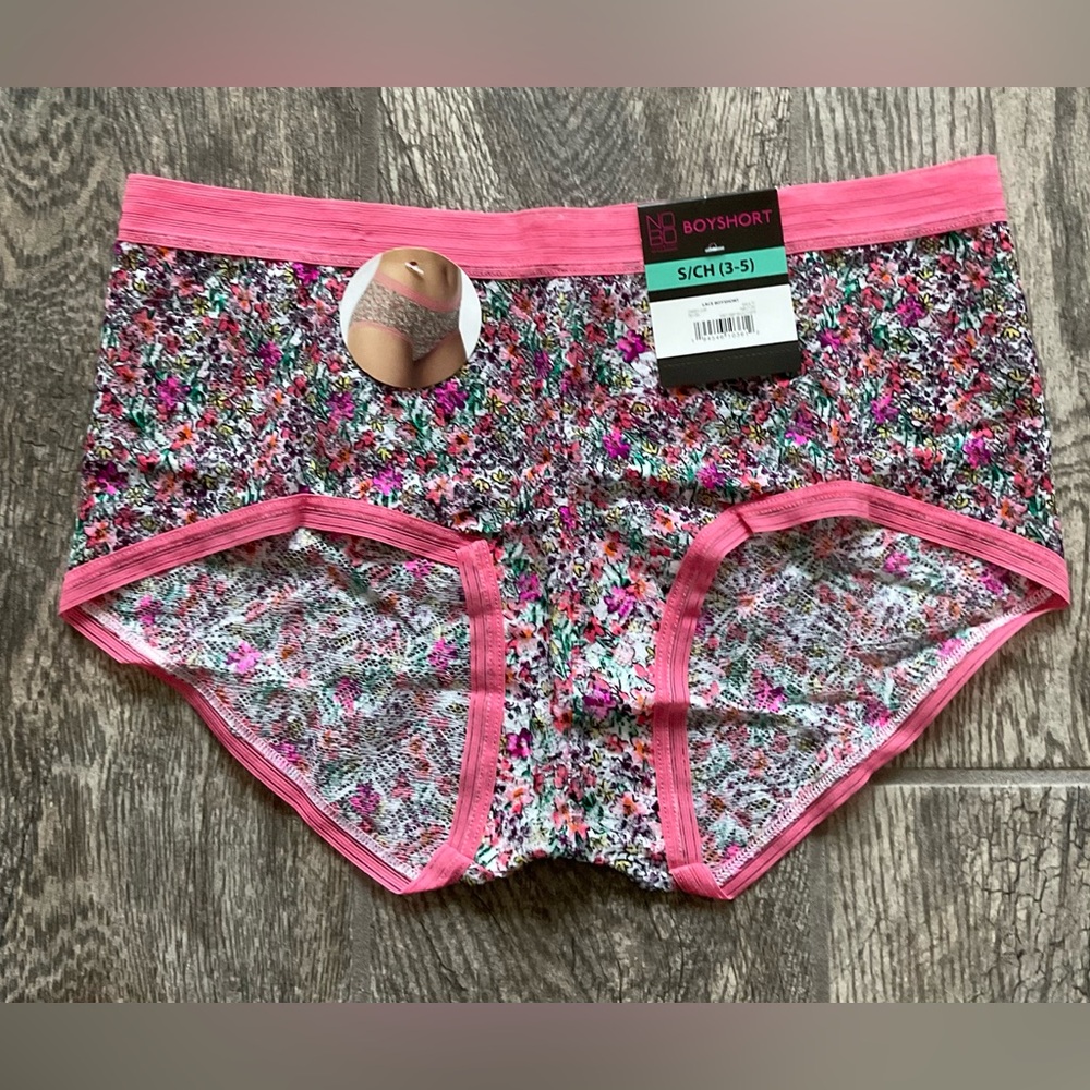 New Nobo, No Boundaries lace boyshort panties size S Pink floral design
